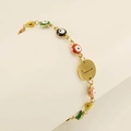 Gold evil eye bracelet with colorful enamel beads and personalized letter J charm - Letter J