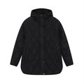 Women's black quilted hooded jacket with wave-patterned stitching and snap buttons - XS / Black
