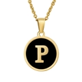 Collier en acier inoxydable doré avec pendentif en nacre noire et lettre P dorée - Initiale P