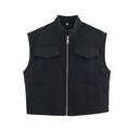 Sleeveless black stand-up collar vest with utility pockets and metal zipper closure - XS / Black