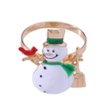 Portatovagliolo natalizio con pupazzo di neve in smalto bianco e anello in metallo oro - Z1093-2 Pupazzo di Neve con Cappello Verde e Uccellino