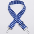 Adjustable wide blue houndstooth woven shoulder strap with silver lobster clasps - No. 338 Silver Hook