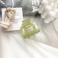 Translucent grass green square hair claw clip with golden vertical stripes on white fabric - Water Ripple Green