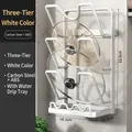 White 3-tier wall pot lid rack, carbon steel and ABS material, with removable drip tray - [White] 3-Layer Wall-Mounted/Countertop Dual Use