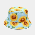 Light blue reversible bucket hat with yellow sunflower print in cotton canvas fabric - M (56-58cm) / Sunflower Light Blue
