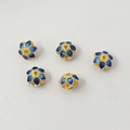 Five blue and gold enamel flower-shaped spacer beads for DIY jewelry making - 17# Six-leaf Flat Bead 9X7mm / 1 Piece