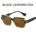 Square frame sunglasses in black leopard mix with tea lenses and wide temples - Black & Leopard Frame Brown Lenses