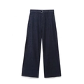 Dunkelblaue Damen-Jeans mit weitem Bein, passendem Gürtel und hoher Taille Design - XS / Blaue Hose