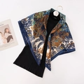 Vintage 90cm tropical floral silk scarf in navy blue with elegant gold patterns - Jungle Navy Blue