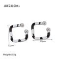 Detail shot of zebra pattern square ear clips with silver ball ends and dimensions - Black And White Milk Pattern Square Style (JDE2310041)