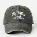 Close-up of white California embroidery on dark grey washed denim vintage baseball cap - One Size / Black