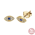 Detail of S925 sterling silver evil eye stud earring with blue stone and gold finish - 925 Silver / Gold