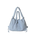 Light blue puffy nylon tote bag with drawstring details and soft padded handles - One Size / Blue