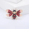 Exquisite gold-plated honey bee brooch with colorful enamel wings and sparkling rhinestones - Red