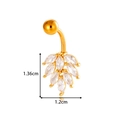 Gold sunflower navel ring with marquise zircon leaf pendant and measurement details - Leaf Style (2601-3# Gold)