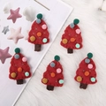 Set of five red wool felt Christmas tree ornaments with colorful pom poms for DIY crafts - Colorful Christmas Tree / Red / 5 Pieces