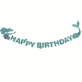 Blue glitter mermaid Happy Birthday banner decoration for ocean themed birthday parties - Mermaid Birthday Banner / Glitter Blue