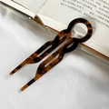 U-shaped hair pin with tortoiseshell pattern in acetate for elegant bun styling - Red Leopard