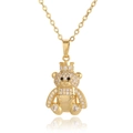 Golden crown bear pendant necklace with micro-paved white zircons on a white background - D934 Crown Pavé Bear