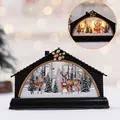 Portavelas navideño estilo casita con ciervos y cálida iluminación LED integrada - Alce / Negro