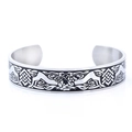 Nordic Viking style double dragon open bangle in stainless steel with Celtic knot pattern - Steel Color (Double Dragon Bangle) (AB0702)