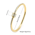 Detail view of gold titanium steel bangle with sparkling zircons and size measurements - Pave Rhinestone Cylinder Open Style (CX802)