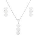 Silver triple heart necklace and matching earrings set on clean white background - Silver