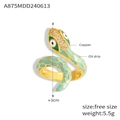 Green oil drip snake-shaped open ring in gold-plated copper with zircon accents - One Size/Size 7 / Gold Blue
