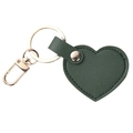 Dark green heart-shaped leather keychain with pebble texture and gold metal ring - Dark Green
