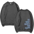 Sweat Y2K gris foncé avec slogan au dos en vue à plat de face et de l'arrière - S / Gris foncé (Motif 2)