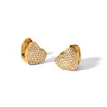 Detailed view of gold plated heart huggie earrings with pave setting white crystals - Gold Full Zirconia Style (TE6396-WT-G)