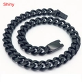 Classic black 13mm Cuban link chain necklace in polished stainless steel for men and women - 18cm / 13mm Black