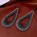 Vintage silver teardrop earrings with pavé black diamonds and large pear-cut stones - 49# Silver Earring Post - Black - Water Drop - Full Zirconia Hollow Black Style