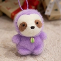 Cute purple plush sloth keychain pendant with long fur and a tiny green leaf charm - Sloth / 15CM