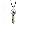 Natural dalmatian jasper hexagonal crystal point pendant necklace with black cord - Dalmatian Stone with Cord