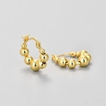 Pendientes de aro minimalistas en plata S925 dorada con cuentas para uso diario chic - Dorado