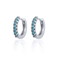 Macro detail of silver S925 earrings with turquoise cubic zirconia on white base - Silver Blue Zirconia