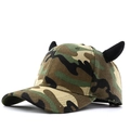 Cappello da baseball mimetico con corna da diavolo 3D e cinturino regolabile unisex - Regolabile / Corno di bue mimetico verde medio