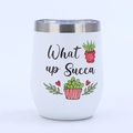 Detail of 12oz white egg-shaped tumbler with succulent print and transparent lid - Style 6 / 12oz