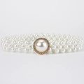 Elegant triple-row white pearl waist chain with vintage gold-edged center pearl - Gold Round Large Pearl Buckle