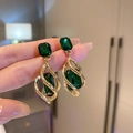 Pendientes vintage bañados en oro con piedras preciosas rectangulares verde esmeralda - Pendientes largos vintage verde esmeralda