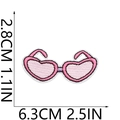 Detail view of heart-shaped glasses embroidery patch with size measurements in cm and inches - Pink Heart Sunglasses