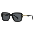 Retro square aviator sunglasses with black frame and gold stripe metal accents - C2 Black Gray Gold Temple