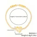 Pulsera tenis de corazón dorado ajustable con microcircones y cierre de cordón - 17cm+3cm / Dorado