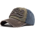 Cappello vintage 1962 patchwork verde militare e blu denim con visiera consumata ed effetto - Patchwork Caffè e Navy / Regolabile