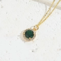 Exquisite round emerald green zircon pendant necklace on a delicate gold chain - Green