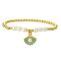 Bracciale alla moda con perle dorate, perle bianche e ciondolo a conchiglia turchese - Stile Conchiglia Turchese (CN00919YS绿)
