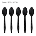 Set of 10 black reusable plastic spoons with textured diamond grip handles for parties - Black Plastic Spoons (10PCS)