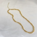 Elegant double-layered golden necklace with beaded chain and sleek snake chain strands - Gold Double Layer Wrapped Necklace