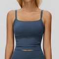 Soutien-gorge de sport bleu marine col carré avec fines bretelles et finition brossée - S / Bleu gris